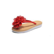 2019 summer cheap women plus size slide slippers pure color Suede solid flower strap EVA outsole women flip flops